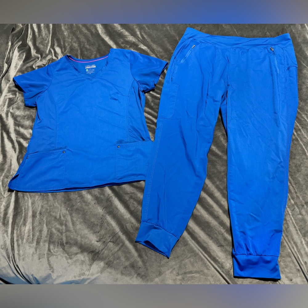 Healing Hands | Yoga Scrub Set V Neck Top + Jogger Scrub Pant | XL | Royal Blue